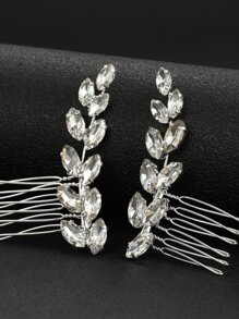2pcs/Set Elegant Handmade Crystal Bridal Hair Combs, Symmetric Design Valentine's Day Accessories - Silver - View 2