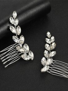 2pcs/Set Elegant Handmade Crystal Bridal Hair Combs, Symmetric Design Valentine's Day Accessories - Silver - View 1