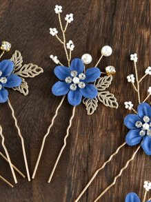 5入組藍色花髮夾適合女士 - 寶藍色 - 查看 3