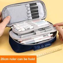 Đa chức năng Dung lượng lớn Khóa mật khẩu Hộp bút Với Ba lớp Và Xử lý , Tối giản Văn phòng phẩm Loại vỏ Đối với Con trai - Màu xanh hải quân - Xem 3