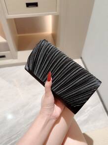 Moonlit 晚宴包，闪闪发光，魅力四射，优雅精致，迷你褶皱设计翻盖手拿包，适合正式场合，晚宴包，派对女孩、女士的晚宴包，适合派对、婚礼、舞会、晚宴/宴会，送给女士的最佳礼物，婚礼手拿包 - 黑色 - 查看 3