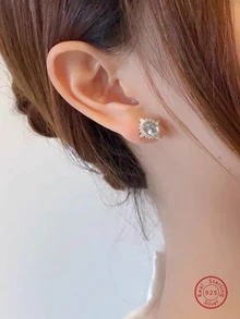 1雙S925銀&氧化鋯石頭耳環,復古&獨特設計,時髦&迷人,精美&特別生日禮物適合女士 - 銀色 - 查看 2