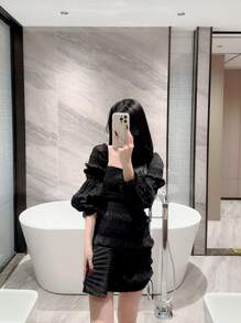 Moonlit 晚宴包，闪闪发光，魅力四射，优雅精致，迷你褶皱设计翻盖手拿包，适合正式场合，晚宴包，派对女孩、女士的晚宴包，适合派对、婚礼、舞会、晚宴/宴会，送给女士的最佳礼物，婚礼手拿包 - 黑色 - 查看 8