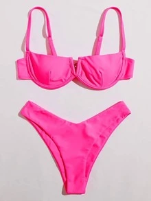 Phong Cách Mới Chia Thép Hỗ Trợ Đẩy Lên Bộ Bikini Nữ Gợi Cảm Thời Trang Bikini Bộ Đi Biển Mùa Hè - Màu Hồng Tươi - Xem 2