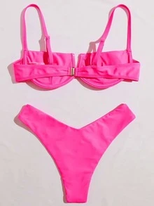 Phong Cách Mới Chia Thép Hỗ Trợ Đẩy Lên Bộ Bikini Nữ Gợi Cảm Thời Trang Bikini Bộ Đi Biển Mùa Hè - Màu Hồng Tươi - Xem 3