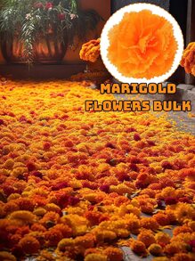 25 件万寿菊花头散装丝绸万寿菊花人造万寿菊花亡灵节祭坛装饰品万寿菊花环制作 - 橘色 - 查看 4