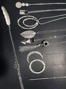 1pc Fashionable Versatile Silver Color Long Necklace Suitable For Daily Wear