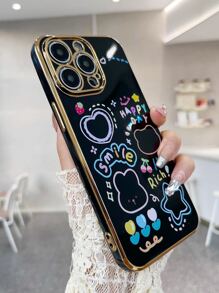 卡通小熊手機殼 - 黑色 - 查看 3