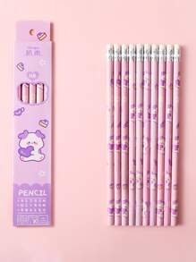 10支裝創意卡通盒裝鉛筆ins風格附橡皮擦學生書寫繪畫考試hb鉛筆