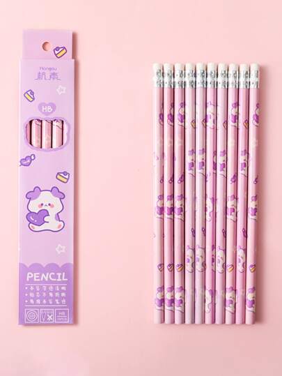 10支裝創意卡通盒裝鉛筆ins風格附橡皮擦學生書寫繪畫考試hb鉛筆