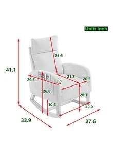 Rocking Chair Modern Accent Chair, Teddy Glider Rocker with High Backrest Side Pocket & Rubber Wood Legs, Rocking Accent Armchair for Living Room-Grey - Xám - Xem 4