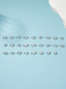 1入組金屬個性粗鏈條字母項鍊和手鐲套裝適合女士 - 銀色 - 查看 3