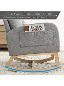 Rocking Chair Modern Accent Chair, Teddy Glider Rocker with High Backrest Side Pocket & Rubber Wood Legs, Rocking Accent Armchair for Living Room-Grey - Xám - Xem 7
