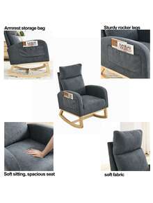 Rocking Chair Modern Accent Chair, Teddy Glider Rocker with High Backrest Side Pocket & Rubber Wood Legs, Rocking Accent Armchair for Living Room - 深灰色 - 查看 8