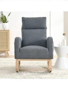 Rocking Chair Modern Accent Chair, Teddy Glider Rocker with High Backrest Side Pocket & Rubber Wood Legs, Rocking Accent Armchair for Living Room - 深灰色 - 查看 3