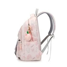 新款純色卡通兔子時尚大容量女學生書包,戶外簡約女士休閑多功能旅行收納背包 - 粉色 - 查看 4