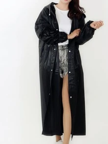 1pc Black Adult Size Eva Raincoat, Waterproof, Transparent, One-time Use, Portable, Stylish - Black - View 3