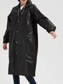 1pc Black Adult Size Eva Raincoat, Waterproof, Transparent, One-time Use, Portable, Stylish - Black - View 7