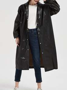 1pc Black Adult Size Eva Raincoat, Waterproof, Transparent, One-time Use, Portable, Stylish - Black - View 8