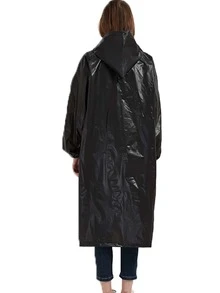 1pc Black Adult Size Eva Raincoat, Waterproof, Transparent, One-time Use, Portable, Stylish - Black - View 6