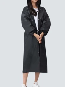 1pc Black Adult Size Eva Raincoat, Waterproof, Transparent, One-time Use, Portable, Stylish - Black - View 2