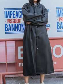 1pc Black Adult Size Eva Raincoat, Waterproof, Transparent, One-time Use, Portable, Stylish - Black - View 1