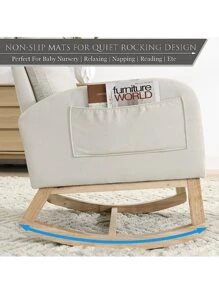 Rocking Chair Modern Accent Chair, Teddy Glider Rocker with High Backrest Side Pocket & Rubber Wood Legs, Rocking Accent Armchair for Living Room - 米色 - 查看 7