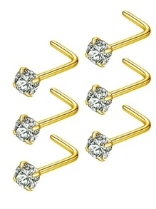 6 piezas/set de acero inoxidable Tachuelas de nariz elegante con diseño de diamante de imitación Perno nariz para mujeres & Hombres 20G en forma de L Piercing de naríz Bisutería 3MM