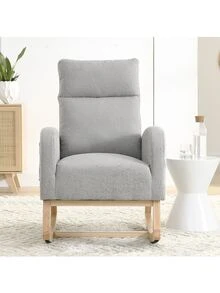 Rocking Chair Modern Accent Chair, Teddy Glider Rocker with High Backrest Side Pocket & Rubber Wood Legs, Rocking Accent Armchair for Living Room - Grey - View 3