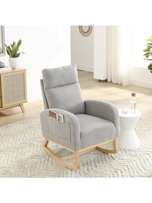 Rocking Chair Modern Accent Chair, Teddy Glider Rocker with High Backrest Side Pocket & Rubber Wood Legs, Rocking Accent Armchair for Living Room - Grey - View 1
