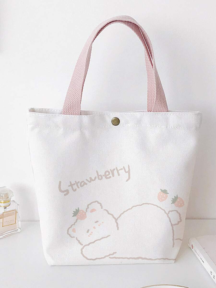 新款日式ins风个性化学生单肩包，适合上学、购物和收纳，休闲女士帆布手提包 - 粉色 - 查看 1