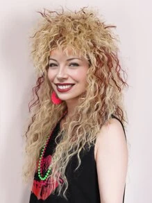 長捲髮金發紅棕色80年代搖滾風格女式假髮 - 彩色 - 查看 3