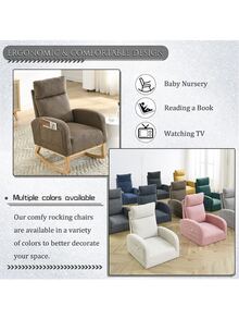 Rocking Chair Modern Accent Chair, Teddy Glider Rocker with High Backrest Side Pocket & Rubber Wood Legs, Rocking Accent Armchair for Living Room - 咖啡棕 - 查看 6