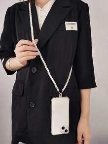 人造珍珠串珠手机挂绳，适合送给母亲、家人、朋友、生日、节日的礼物，手机挂饰，手机链 - 白色 - 查看 4