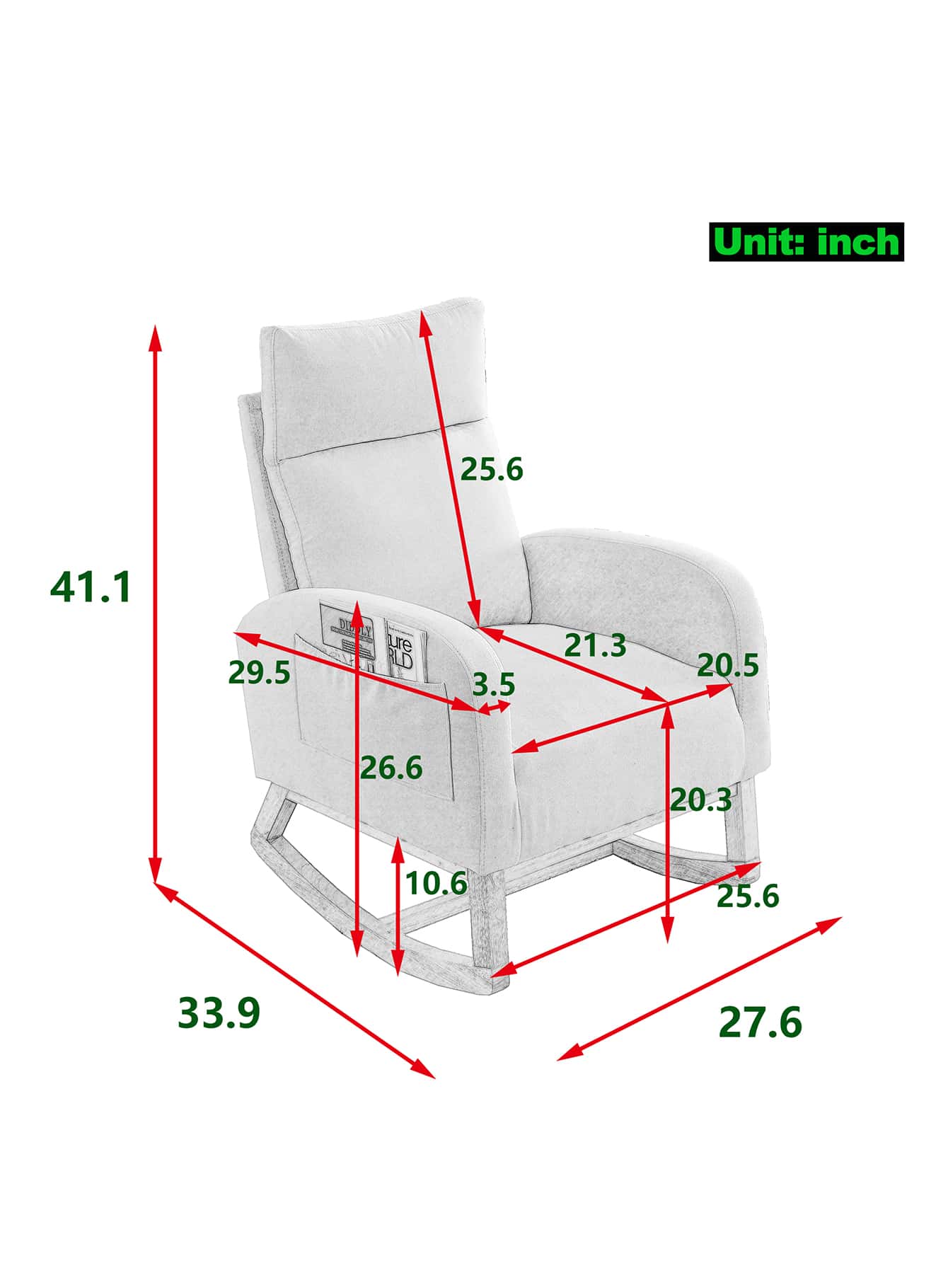 Rocking Chair Modern Accent Chair, Teddy Glider Rocker with High Backrest Side Pocket & Rubber Wood Legs, Rocking Accent Armchair for Living Room - Hồng - Xem 4