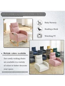 Rocking Chair Modern Accent Chair, Teddy Glider Rocker with High Backrest Side Pocket & Rubber Wood Legs, Rocking Accent Armchair for Living Room - Pink - View 6