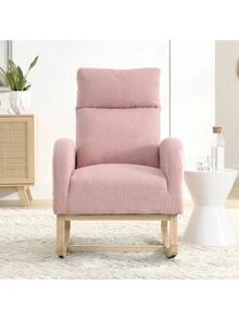Rocking Chair Modern Accent Chair, Teddy Glider Rocker with High Backrest Side Pocket & Rubber Wood Legs, Rocking Accent Armchair for Living Room - Pink - View 3
