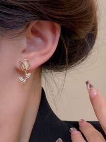 2入組法式鬱金香造型合金＆鋯石花狀耳針,適用於日常佩戴,派對和生日禮物 - 金黃色 - 查看 5