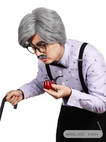 Old Man Light Gray Wig 100 Days of School Grandpa Costume Short Sliver Grey Hair Wig Men for Costume Halloween Party - Light Grey - View 3