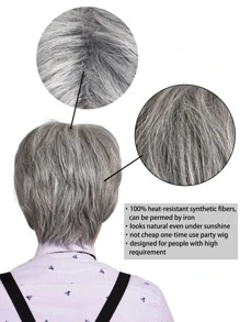 Old Man Light Gray Wig 100 Days of School Grandpa Costume Short Sliver Grey Hair Wig Men for Costume Halloween Party - Light Grey - View 2