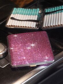 Metal 20-Stick Rhinestone Studded Cigarette Case Windproof Cigarette Holder Creative Portable Ladies Carrying Case Pink Accessories - Baby Pink - View 2