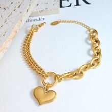 Fashionable Stainless Steel Heart & Almond Shaped Chunky Link Chain Bracelet Valentines,Mom,Mother,Mother's Day,Gift