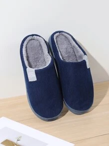 Men's Warm Plush Slip-On House Slippers, Anti-Slip Thick Sole, Suitable For Elderly, Fall/Winter - Navy Blue - View 2