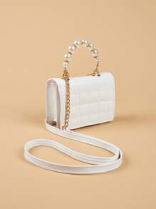 1pc Girls Pearl Quilted Mini Handbag Shoulder Bag, Suitable For Matching Clothes - White - View 5