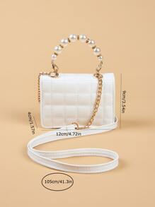 1pc Girls Pearl Quilted Mini Handbag Shoulder Bag, Suitable For Matching Clothes - White - View 3