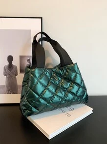 Dung lượng lớn Màu thuần Mới Người đi lại Túi tote Có thể mang đi Túi đeo vai - Màu xanh lá cây đậm - Xem 10