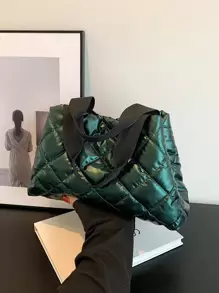 Dung lượng lớn Màu thuần Mới Người đi lại Túi tote Có thể mang đi Túi đeo vai - Màu xanh lá cây đậm - Xem 9