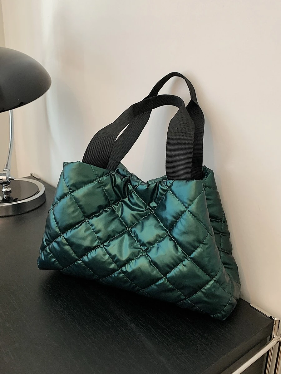 Dung lượng lớn Màu thuần Mới Người đi lại Túi tote Có thể mang đi Túi đeo vai - Màu xanh lá cây đậm - Xem 1