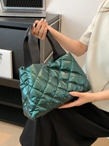 Dung lượng lớn Màu thuần Mới Người đi lại Túi tote Có thể mang đi Túi đeo vai - Màu xanh lá cây đậm - Xem 3