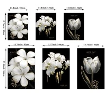 3入組無框黑色底白花畫布油畫裝飾性現代海報,適用於臥室酒店家庭裝飾藝術畫作 - 彩色 - 查看 3